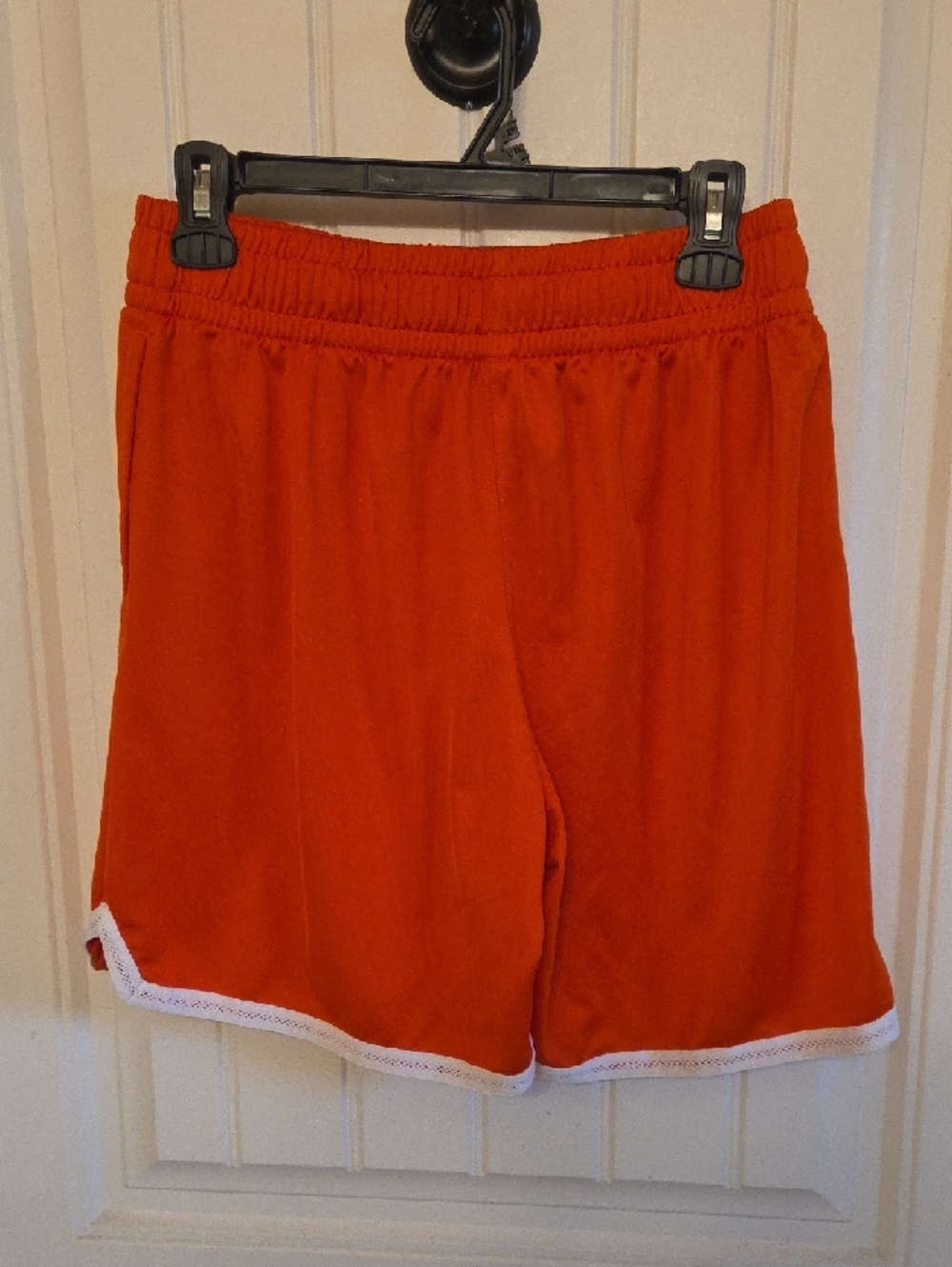 adidas Bright Orange Shorts with White Trim and Basketball Logo - Picture 2 of 5